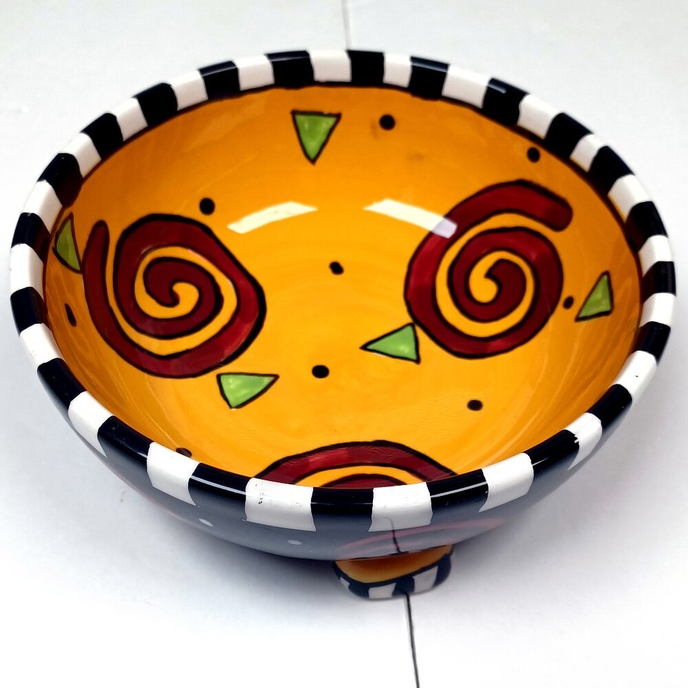 Bella Casa by Ganz 3 Footed Bowl Glazed Ceramic Pottery Native American Spirals